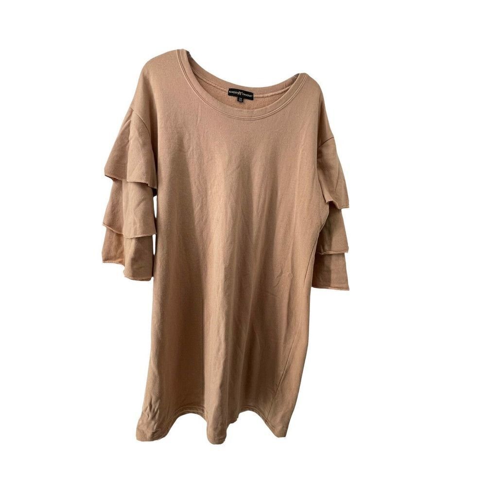 Dramatic Tiered Ruffle Sleeve Dress Womens Size 2X Blush Pink Knit Knee Length